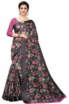 Black Woven Cotton Saree With Blouse