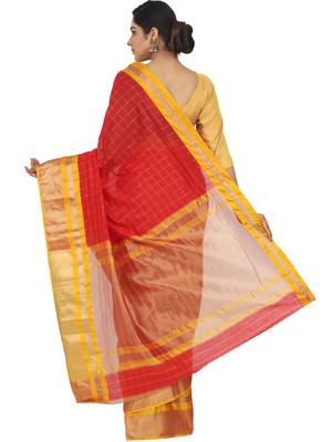 Red Woven Cotton Silk Saree With Blouse 5