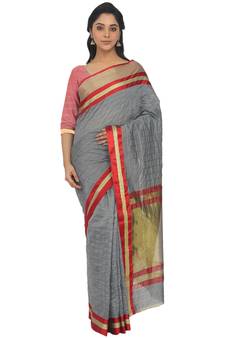 Grey Woven Cotton Silk Saree With Blouse