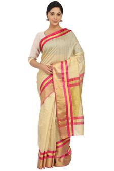 Off White Woven Cotton Silk Saree With Blouse