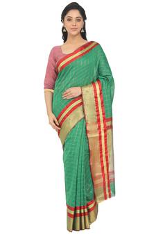 Sea Green Woven Cotton Silk Saree With Blouse