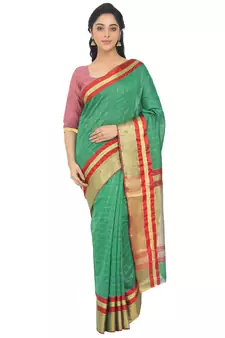 Sea Green Woven Cotton Silk Saree With Blouse