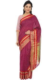 Purple Woven Cotton Silk Saree With Blouse