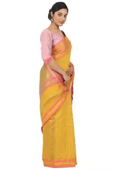 Yellow Woven Cotton Silk Saree With Blouse
