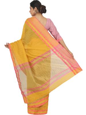 Yellow Woven Cotton Silk Saree With Blouse 5