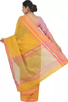 Yellow Woven Cotton Silk Saree With Blouse