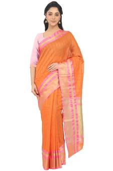 Orange Woven Cotton Silk Saree With Blouse