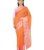 Orange Woven Cotton Silk Saree With Blouse