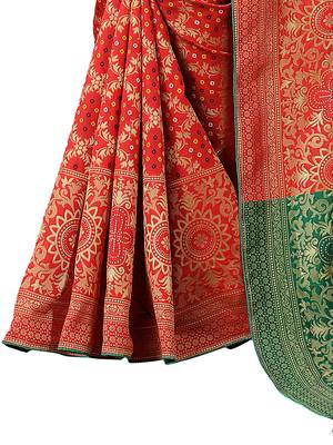 Red Woven Cotton Silk Saree With Blouse 5
