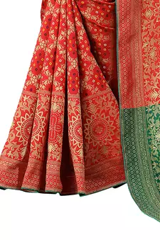 Red Woven Cotton Silk Saree With Blouse