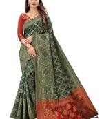 Green woven Banarasi Cotton  silk saree with blouse