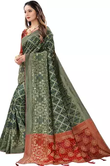 Green woven Banarasi Cotton  silk saree with blouse