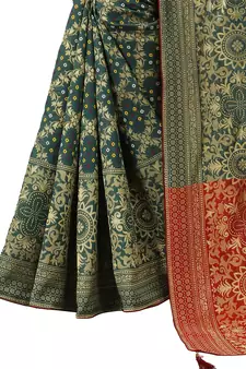 Green woven Banarasi Cotton  silk saree with blouse