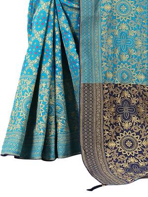 Teal woven Banarasi Cotton  silk saree with blouse 5