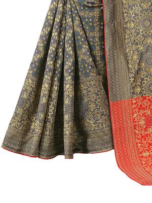 Grey woven Banarasi Cotton  silk saree with blouse 5
