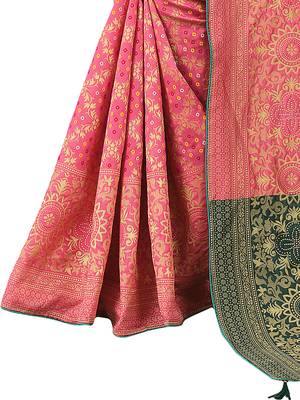 Hot pink woven Banarasi Cotton  silk saree with blouse 5