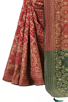 Maroon woven Banarasi Cotton  silk saree with blouse