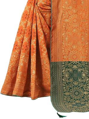 Orange woven Banarasi Cotton  silk saree with blouse 5