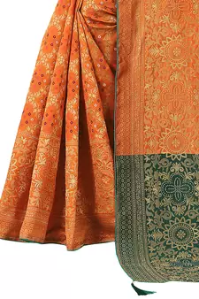 Orange woven Banarasi Cotton  silk saree with blouse