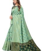 Light green woven Banarasi Cotton  silk saree with blouse