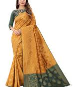 Yellow woven Banarasi Cotton  silk saree with blouse