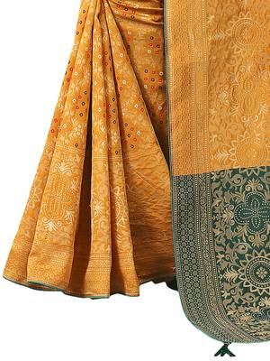Yellow woven Banarasi Cotton  silk saree with blouse 5