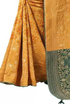 Yellow woven Banarasi Cotton  silk saree with blouse