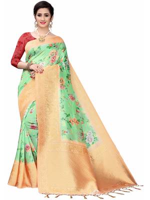 Multicolor Woven Cotton Silk Saree With Blouse 1