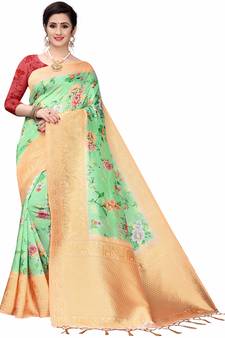 Multicolor Woven Cotton Silk Saree With Blouse