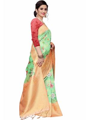 Multicolor Woven Cotton Silk Saree With Blouse 2
