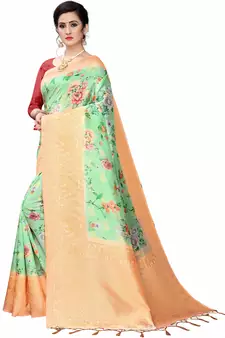 Multicolor Woven Cotton Silk Saree With Blouse