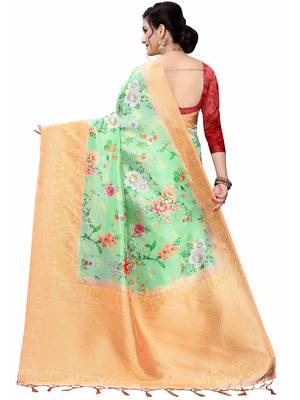 Multicolor Woven Cotton Silk Saree With Blouse 4