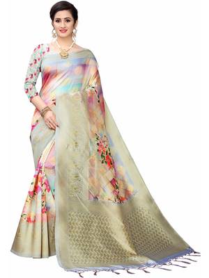 Multicolor Woven Cotton Silk Saree With Blouse 1