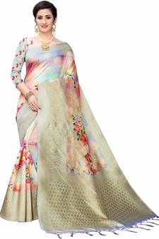 Multicolor Woven Cotton Silk Saree With Blouse