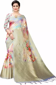 Multicolor Woven Cotton Silk Saree With Blouse
