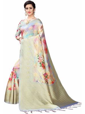Multicolor Woven Cotton Silk Saree With Blouse 2