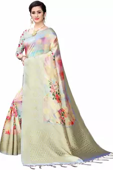 Multicolor Woven Cotton Silk Saree With Blouse