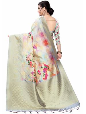 Multicolor Woven Cotton Silk Saree With Blouse 4