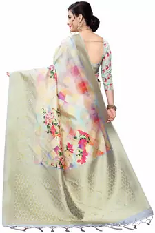 Multicolor Woven Cotton Silk Saree With Blouse
