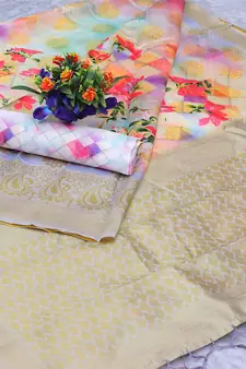 Multicolor Woven Cotton Silk Saree With Blouse