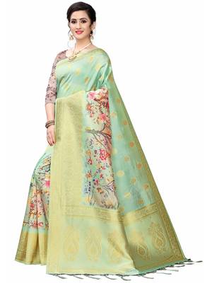 Multicolor Woven Cotton Silk Saree With Blouse 2