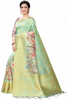 Multicolor Woven Cotton Silk Saree With Blouse