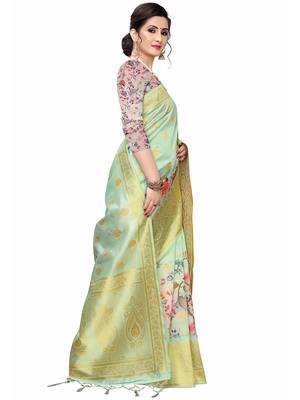 Multicolor Woven Cotton Silk Saree With Blouse 3