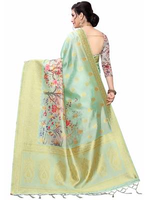 Multicolor Woven Cotton Silk Saree With Blouse 4