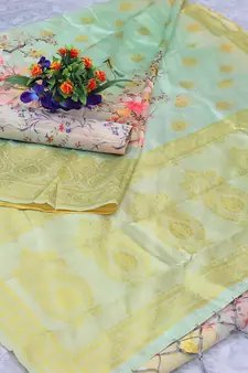 Multicolor Woven Cotton Silk Saree With Blouse
