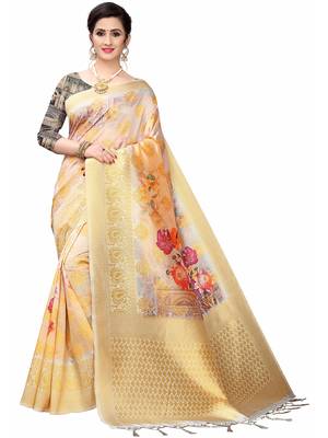 Multicolor Woven Cotton Silk Saree With Blouse 1