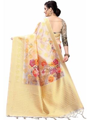 Multicolor Woven Cotton Silk Saree With Blouse 4