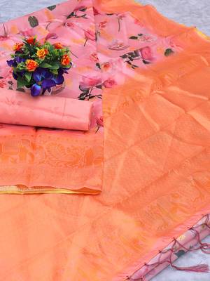 Multicolor Woven Cotton Silk Saree With Blouse 5