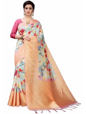 Multicolor Woven Cotton Silk Saree With Blouse 1