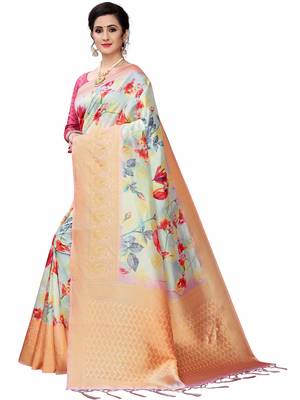 Multicolor Woven Cotton Silk Saree With Blouse 2